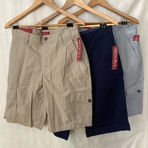 Merona Men’s Shorts, 3 Pairs, NWT, size 30, beige, grey, navy blue